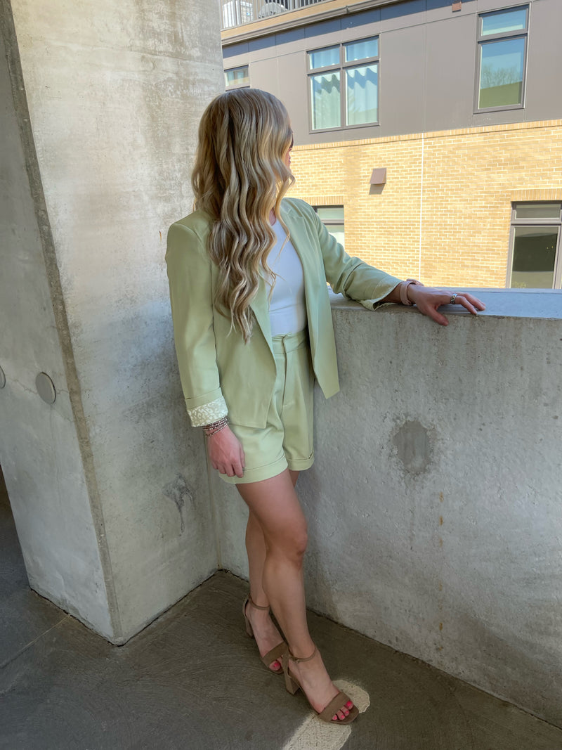 Light Green Blazer and Shorts Set