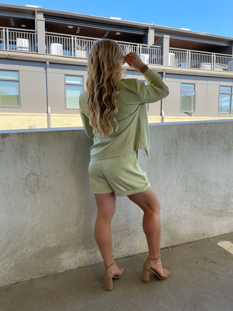 Light Green Blazer and Shorts Set