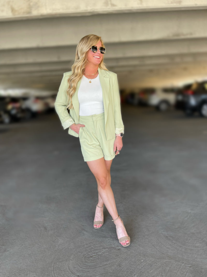 Light Green Blazer and Shorts Set