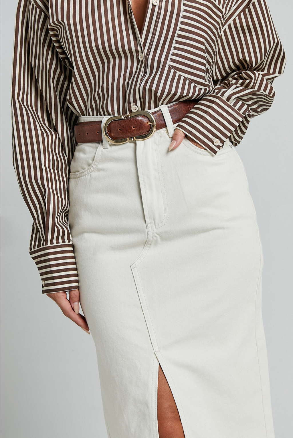 Cream Denim Maxi Skirt