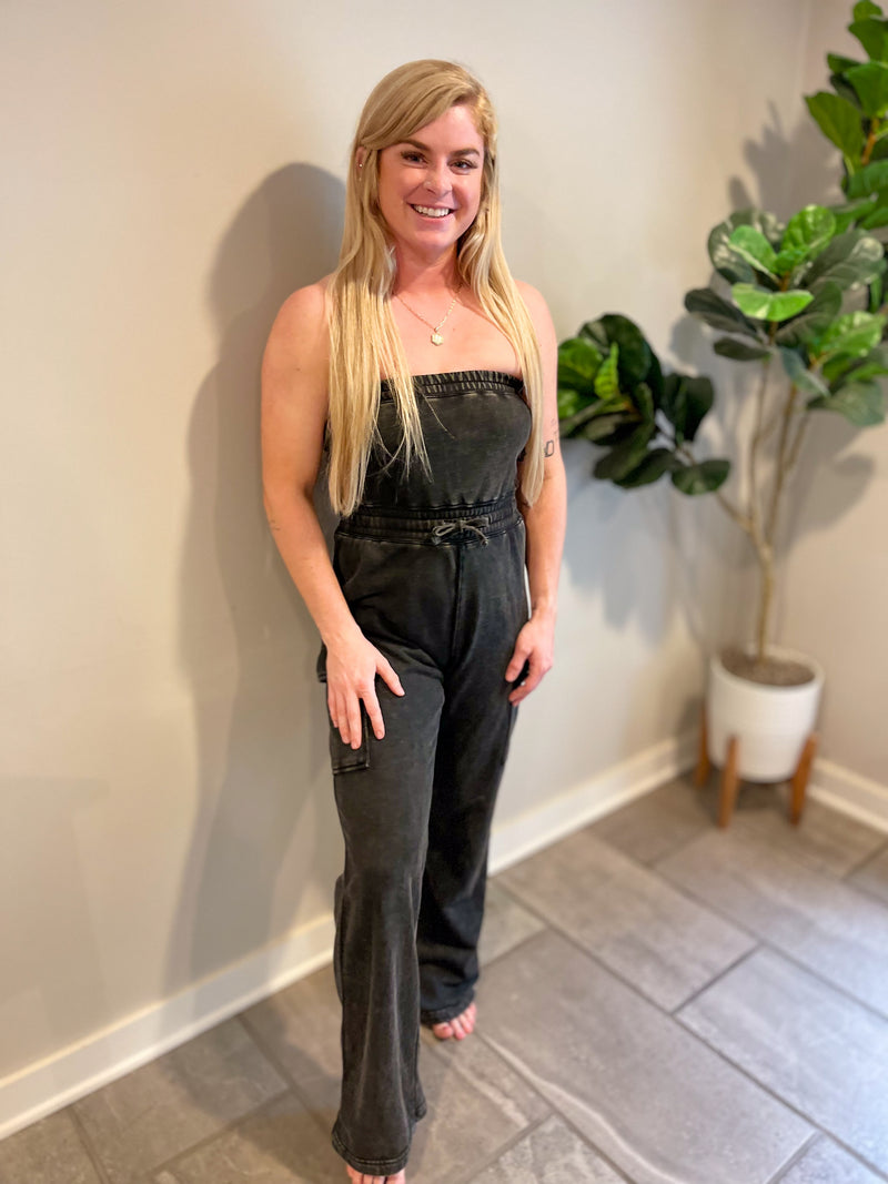 Black Washed Tube Top Jumpsuit