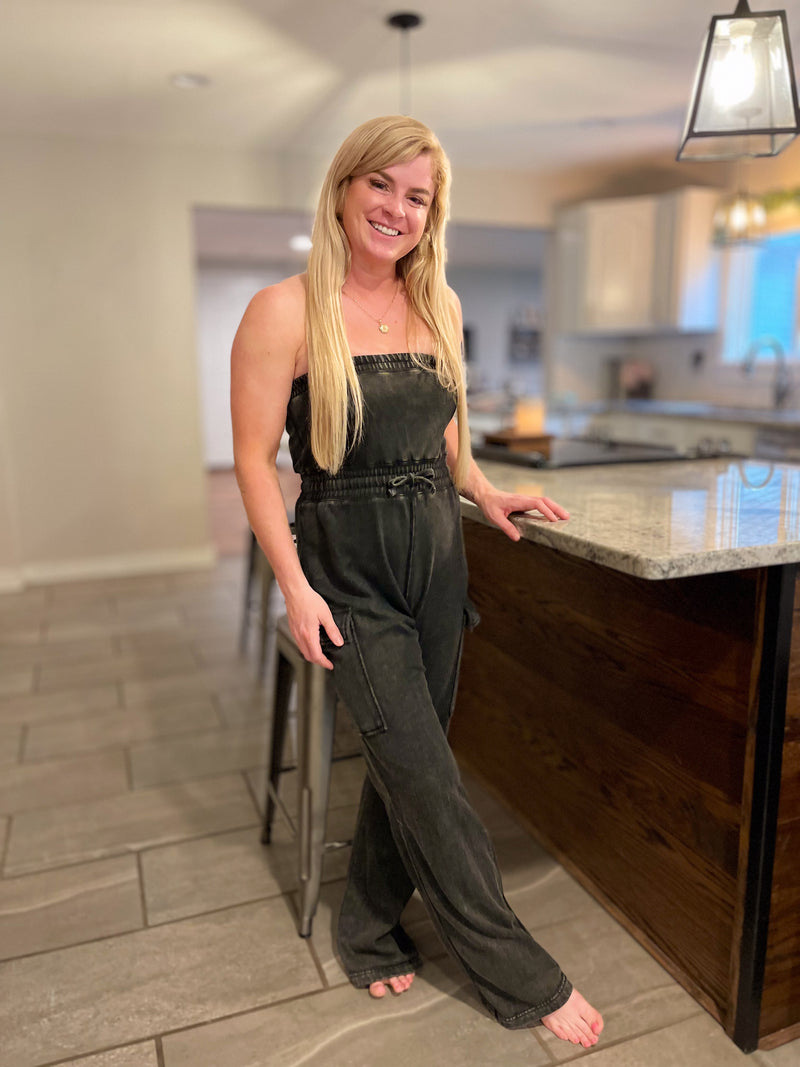 Black Washed Tube Top Jumpsuit