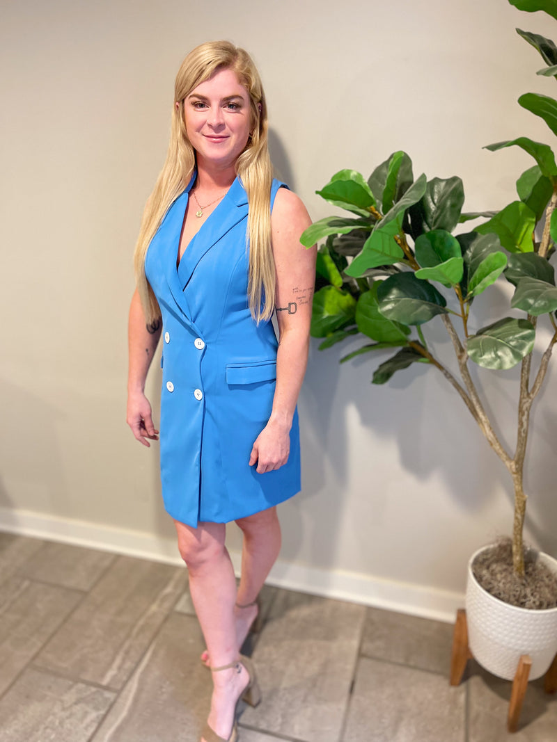 French Blue Blazer Dress